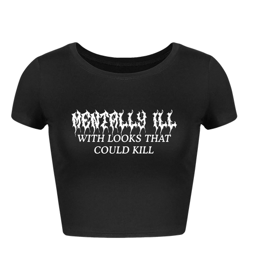MENTALLY ILL Black Crop Tee